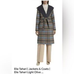 NWT Elie Tahari Women's Coat - Gray and Blue Plaid L